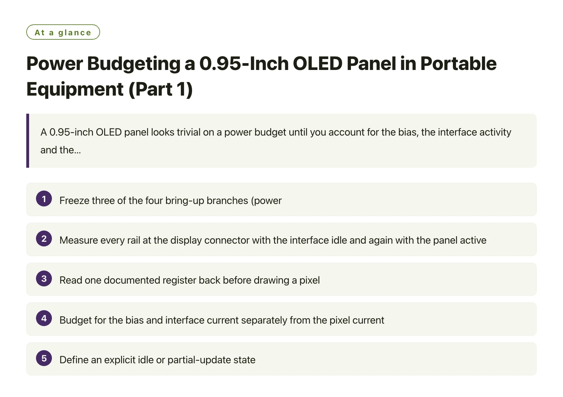 Power Budgeting a 0.95-Inch OLED Panel in Portable Equipment (Part 1)——全文要点速览
